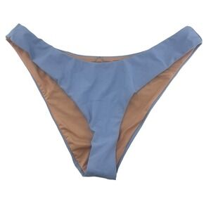 J Crew Curved Waist Bikini Bottoms Blue Cheeky‎ Mid Rise High Cut Leg Sz Med New